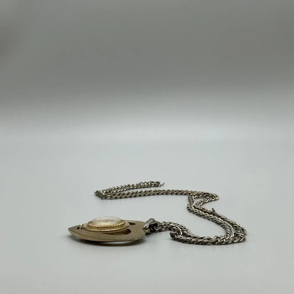 Vintage Caravelle Pendant Necklace Watch Womens 37mm Heart Gold Tone Manual Wind